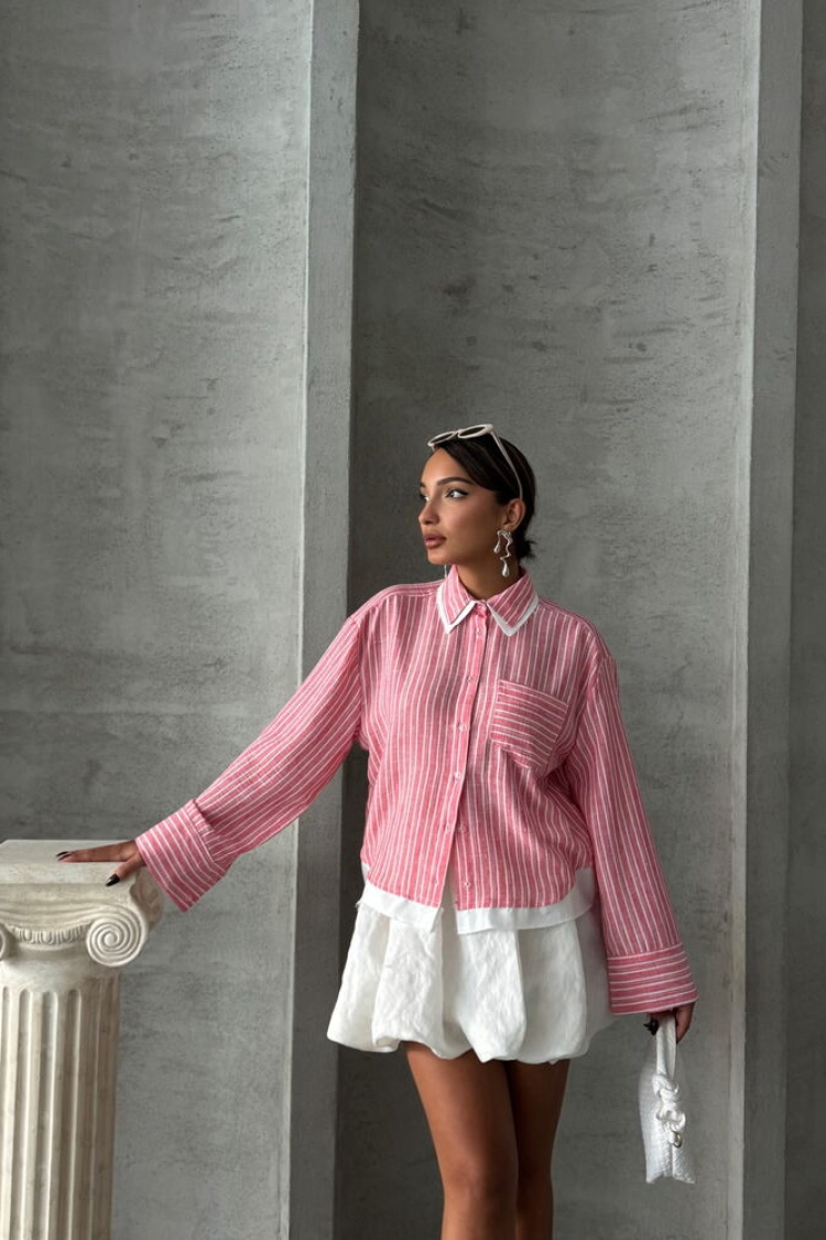 Poplin Detailed Striped Shirt - Producer: Topshow - Wholesale Women Clothes - TheBS Women