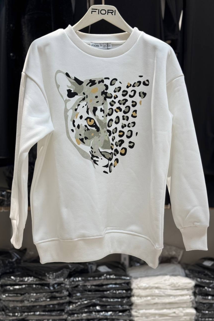 Tiger Printed Crew Neck 3 Thread Raised Sweatshirt - Producer: Fiori - Wholesale Women Clothes - TheBS Women