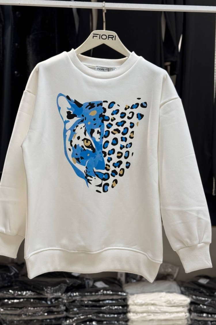 Tiger Printed Crew Neck 3 Thread Raised Sweatshirt - Producer: Fiori - Wholesale Women Clothes - TheBS Women