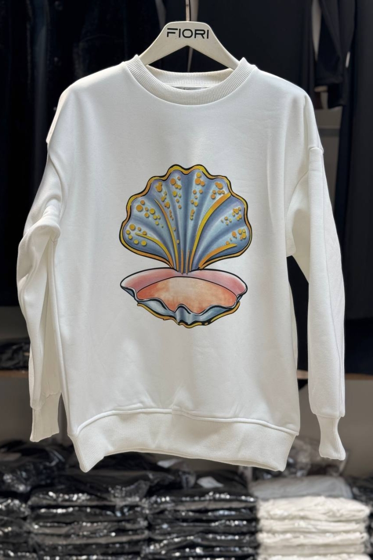 Oyster Printed Crew Neck 3 Thread Raised Sweatshirt - Producer: Fiori - Wholesale Women Clothes - TheBS Women