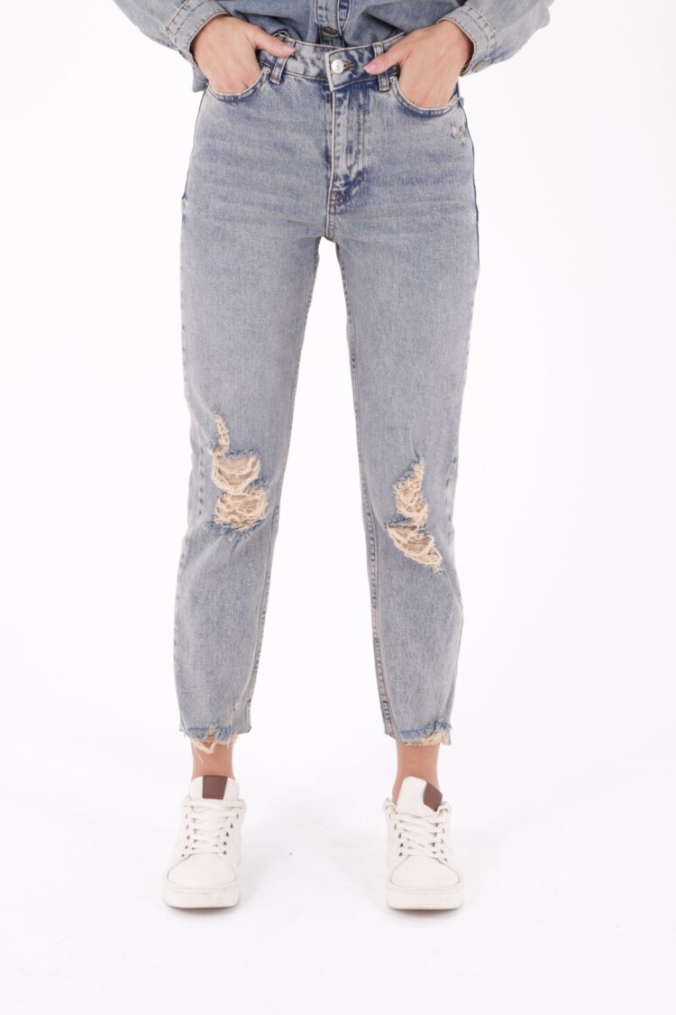 Laser Seamless High Waist Mom Fit Jeans - Blue - Producer: XLove - Wholesale Women Clothes - TheBS Women