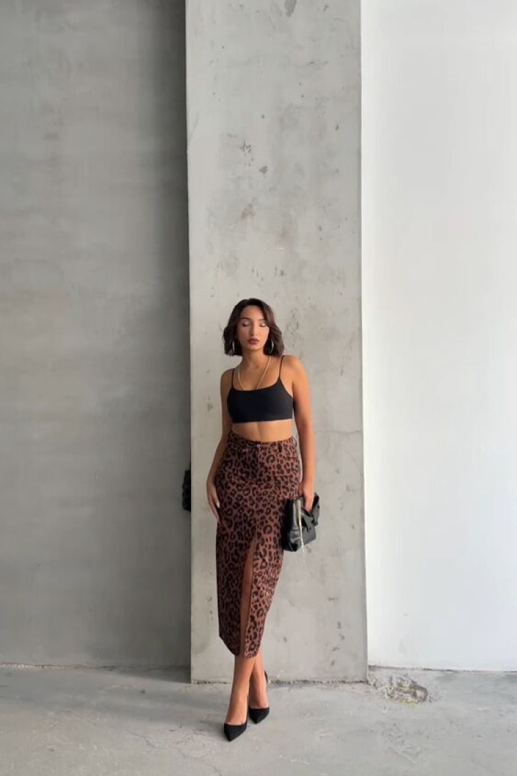 BrownLeopard Print Skirt - Producer: Topshow - Wholesale Women Clothes - TheBS Women