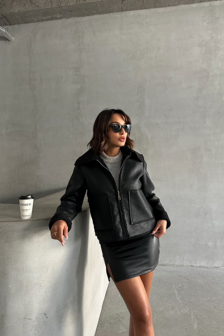 Laminated Leather Zippered Coat - Producer: Topshow - Wholesale Women Clothes - TheBS Women