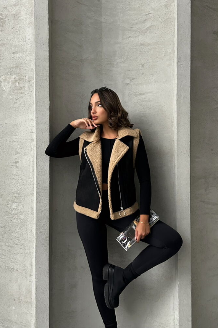 Suede Collar Fur Vest -& Beige - Producer: Topshow - Wholesale Women Clothes - TheBS Women