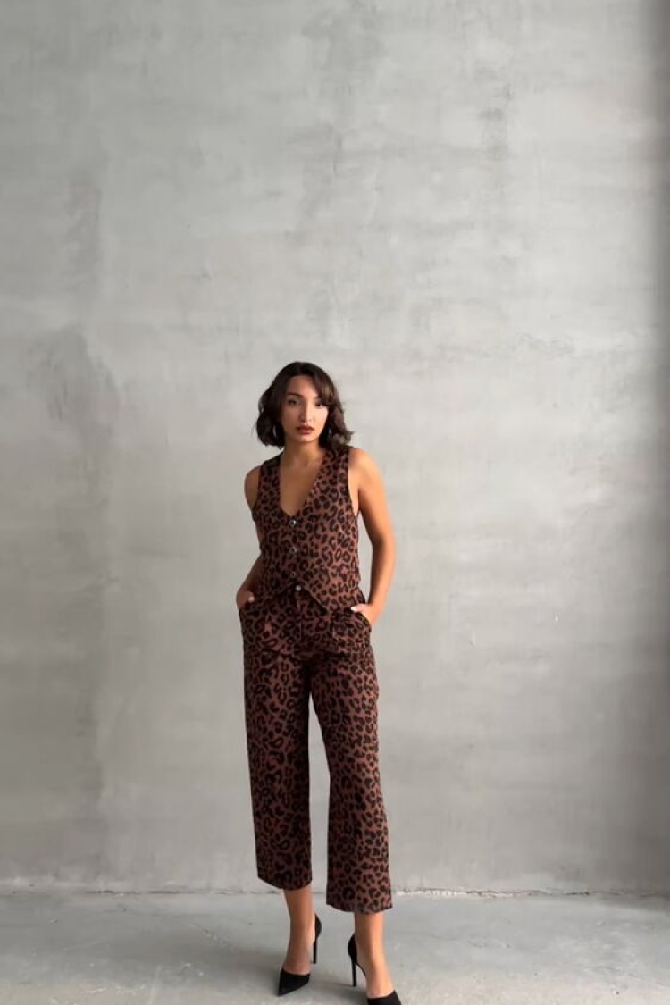 BrownLeopard Patterned Wholesale Vest - Producer: Topshow - Wholesale Women Clothes - TheBS Women