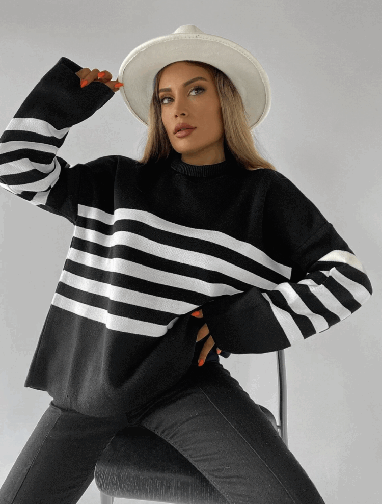 Pique Striped Sweater - Producer: My Fashion - Wholesale Women Clothes - TheBS Women