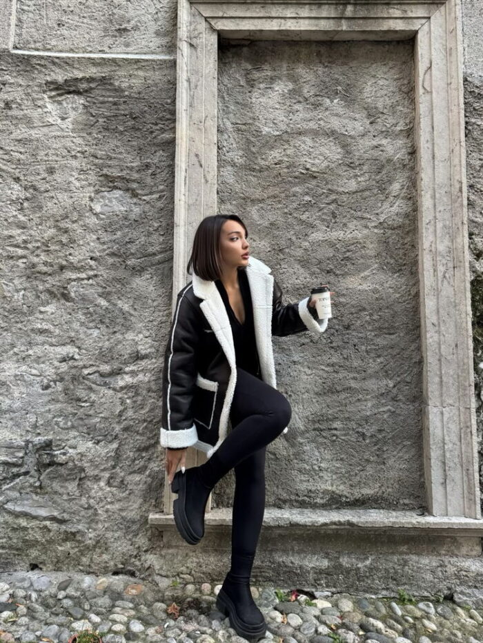 Cream Leather Fur Coat - Producer: Topshow - Wholesale Women Clothes - TheBS Women