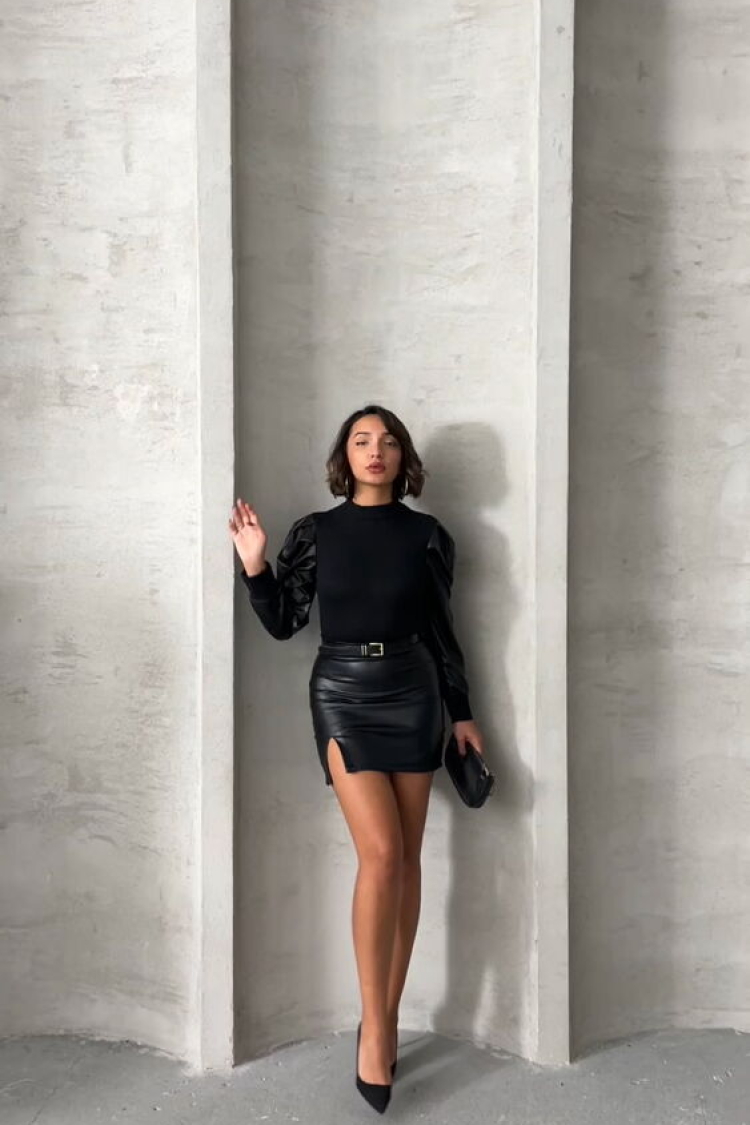 Leather Detailed Hair Knit Wholesale Blouse - Producer: Topshow - Wholesale Women Clothes - TheBS Women