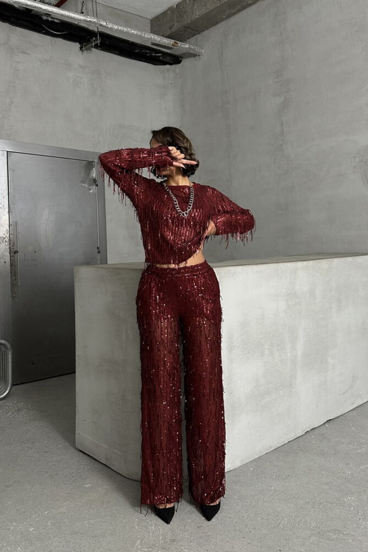 Burgundy Sequined Tulle Trousers - Producer: Topshow - Wholesale Women Clothes - TheBS Women