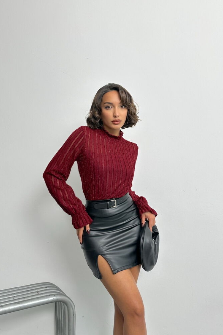 Burgundy Glittery Bearded Wholesale Blouse - Producer: Topshow - Wholesale Women Clothes - TheBS Women