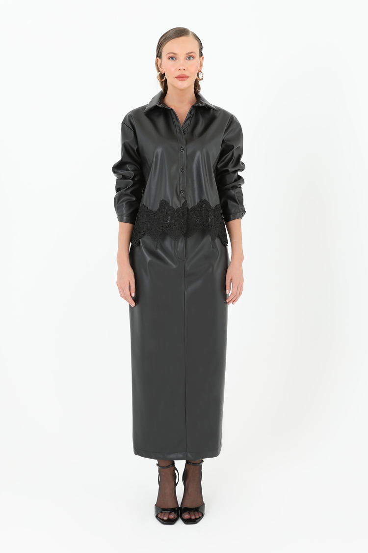 Women's Lace Hem Leather Shirt - Producer: SOUL - Wholesale Women Clothes - TheBS Women