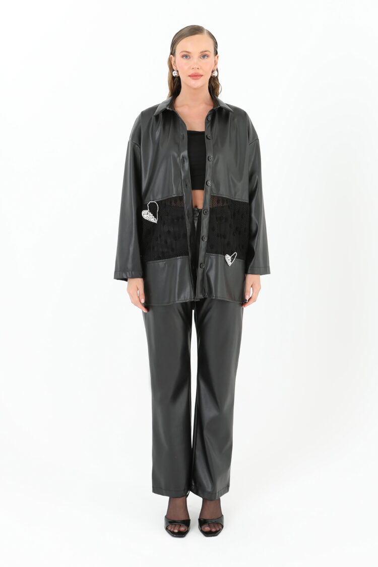 Women's Mesh Detailed Leather Shirt - Producer: SOUL - Wholesale Women Clothes - TheBS Women