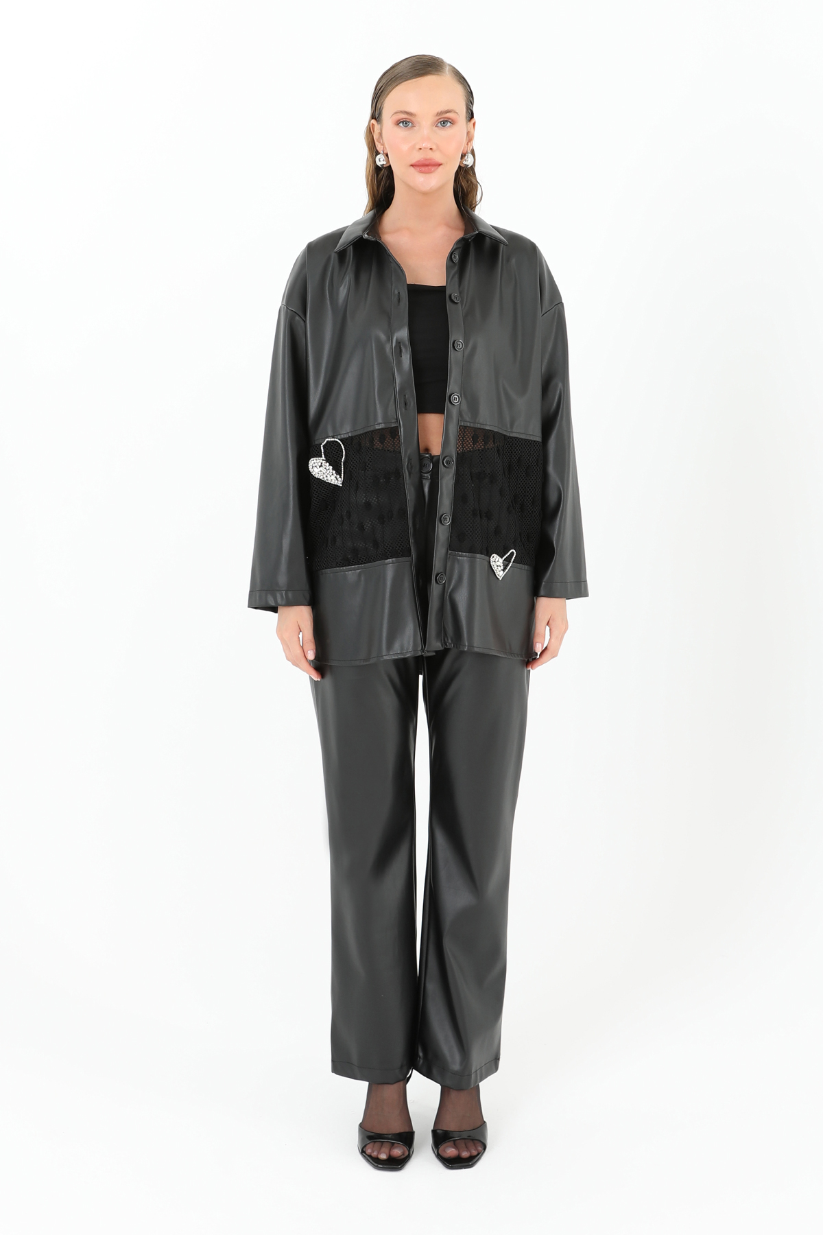 Women's Mesh Detailed Leather Shirt - Producer: SOUL - Wholesale Women Clothes - TheBS Women