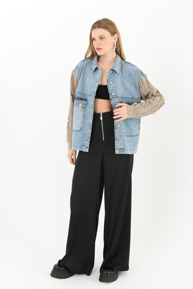 Women's Knitted Sleeve Detailed Denim Jacket - Producer: SOUL - Wholesale Women Clothes - TheBS Women