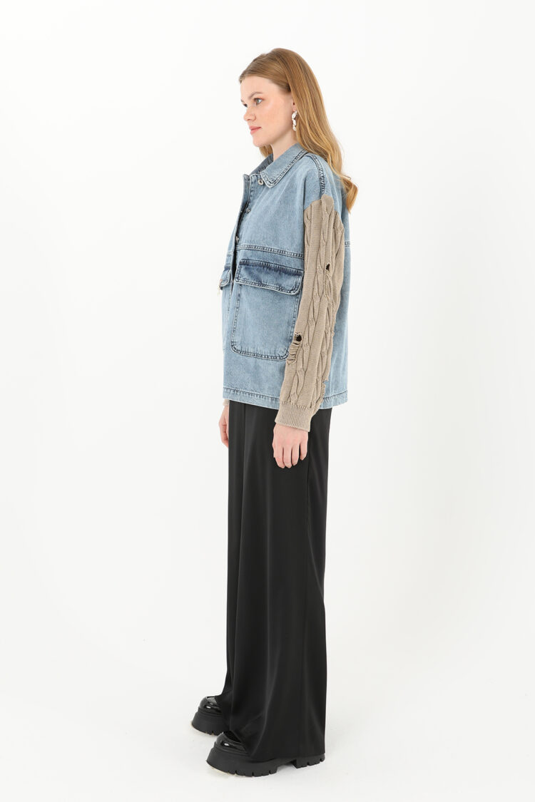 Women's Knitted Sleeve Detailed Denim Jacket - Producer: SOUL - Wholesale Women Clothes - TheBS Women