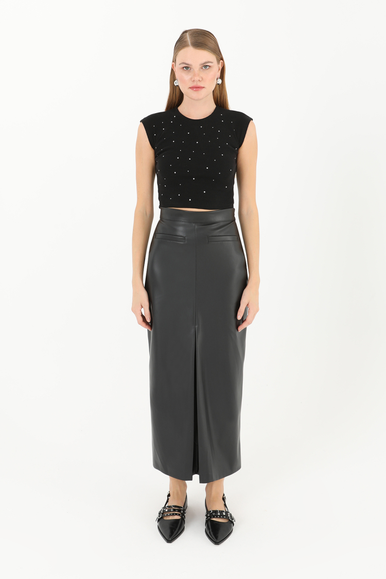 Women's Front Slit Leather Skirt - Producer: Puane - Wholesale Women Clothes - TheBS Women