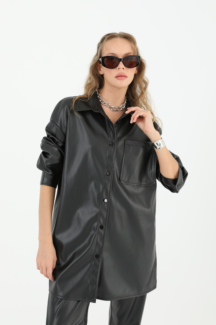 Women's Leather Shirt With Pockets - Producer: Puane - Wholesale Women Clothes - TheBS Women