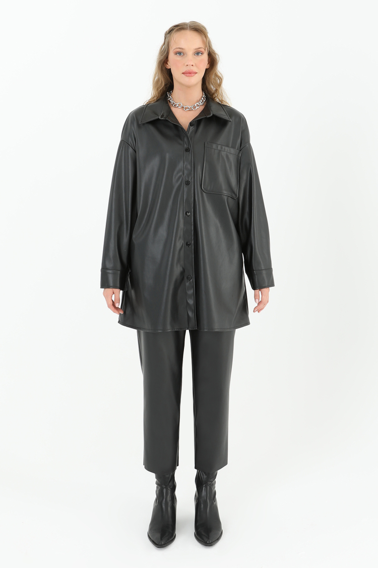 Women's Leather Shirt With Pockets - Producer: Puane - Wholesale Women Clothes - TheBS Women