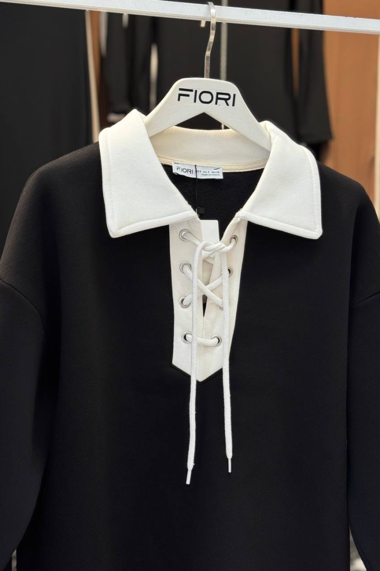 Polo Collar Sweatshirt With Lace Detail And Raised Inside - Producer: Fiori - Wholesale Women Clothes - TheBS Women