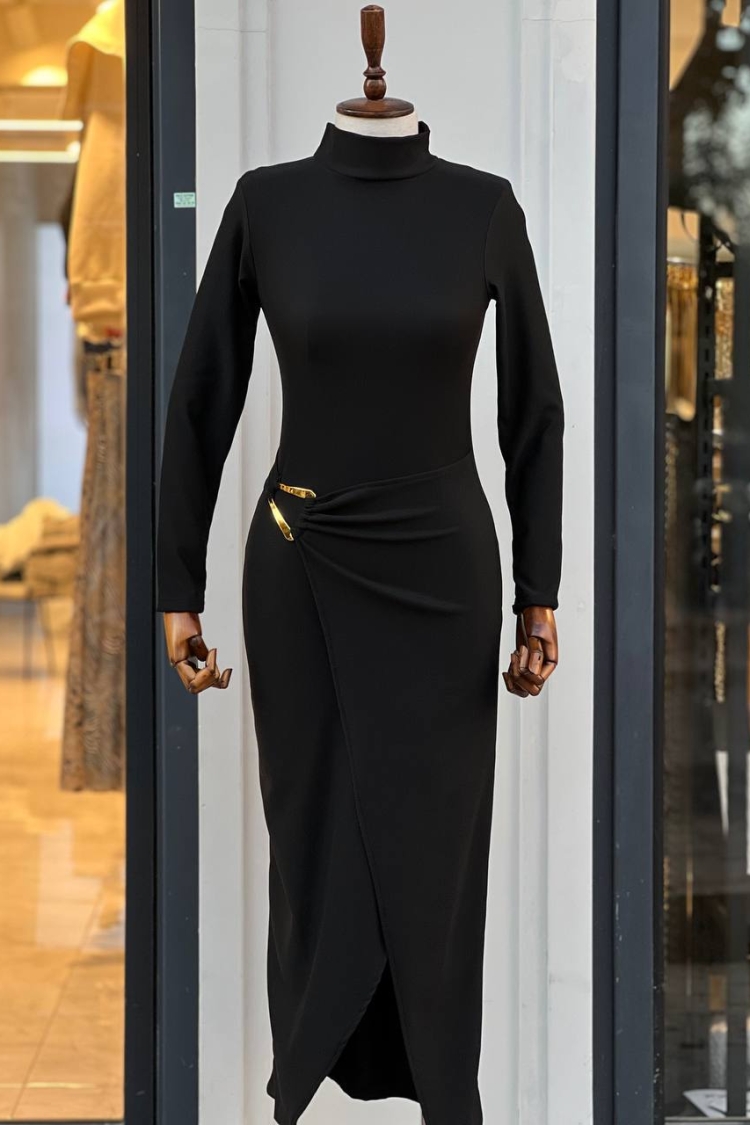 Ottoman Fabric Buckle Detailed SlitDress - Producer: Fiori - Wholesale Women Clothes - TheBS Women