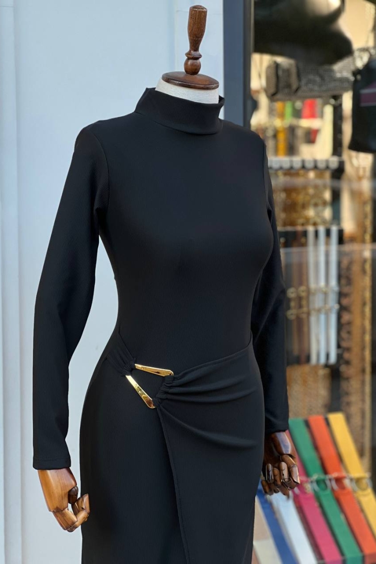 Ottoman Fabric Buckle Detailed SlitDress - Producer: Fiori - Wholesale Women Clothes - TheBS Women