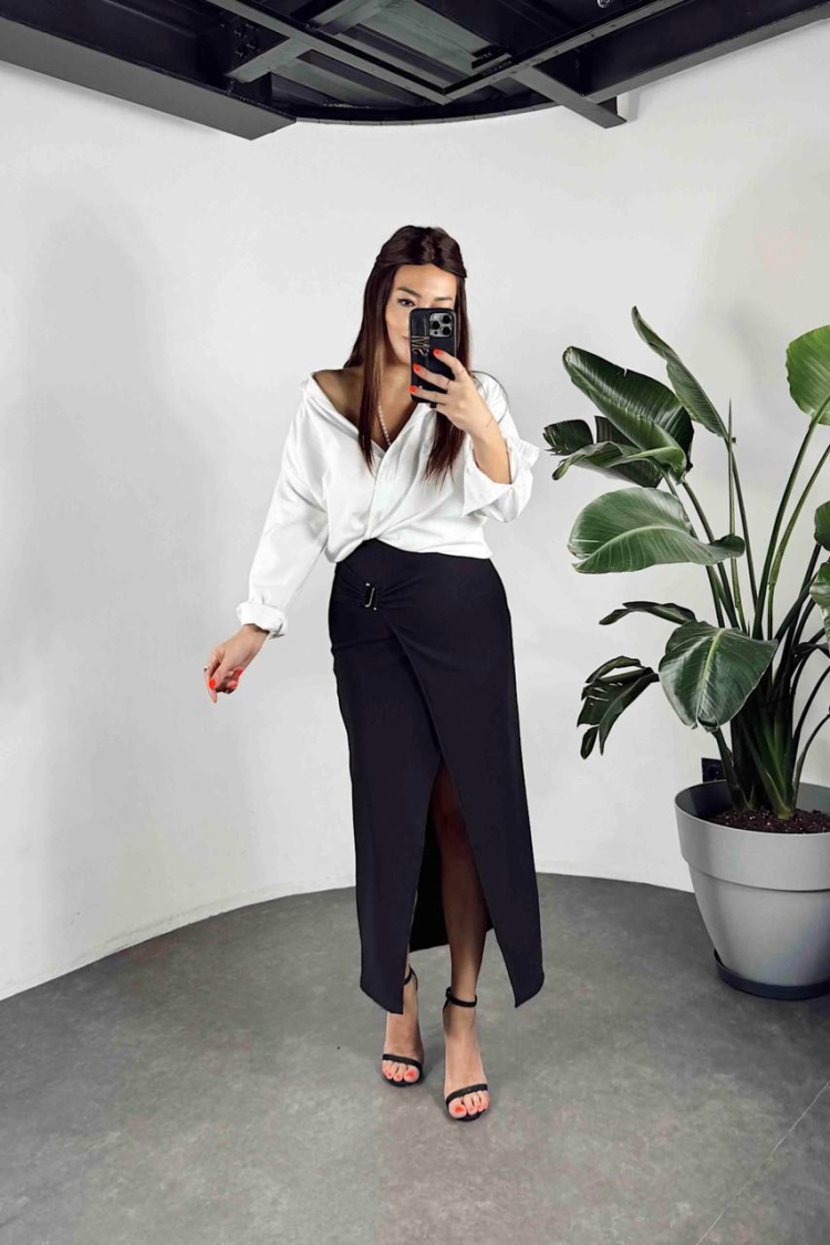 Ottoman Fabric Lycra Skirt With Buckle Detail - Producer: Fiori - Wholesale Women Clothes - TheBS Women