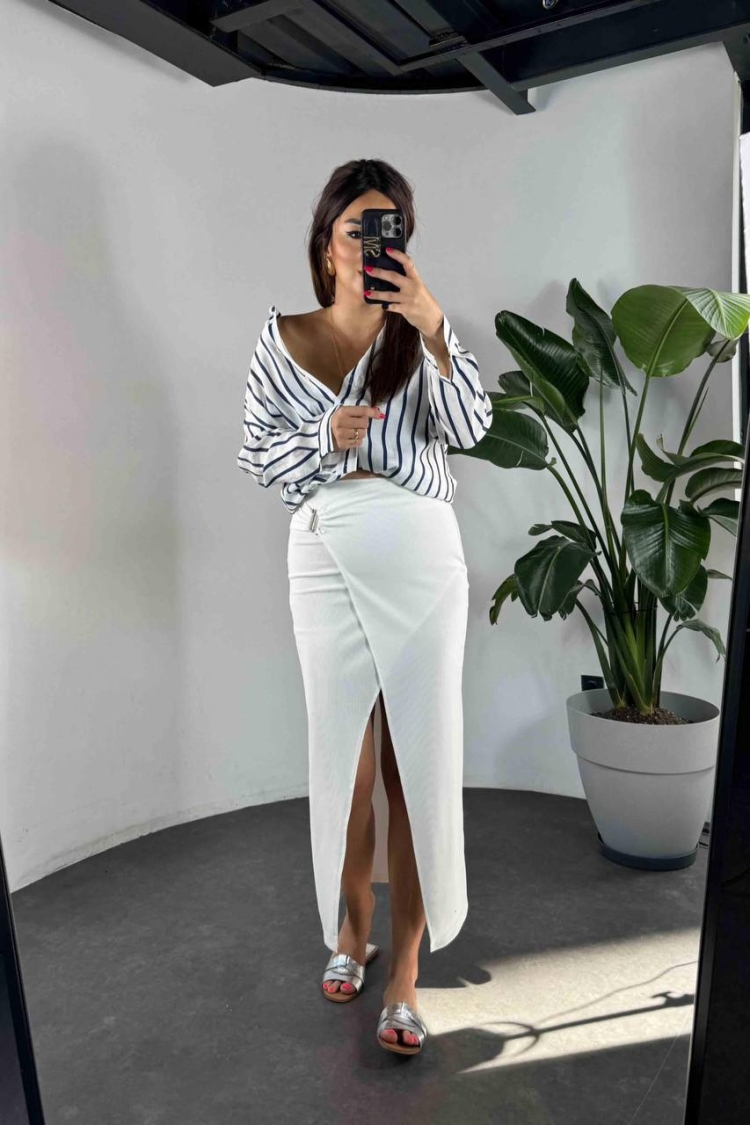 Ottoman Fabric Lycra Skirt With Buckle Detail - Producer: Fiori - Wholesale Women Clothes - TheBS Women