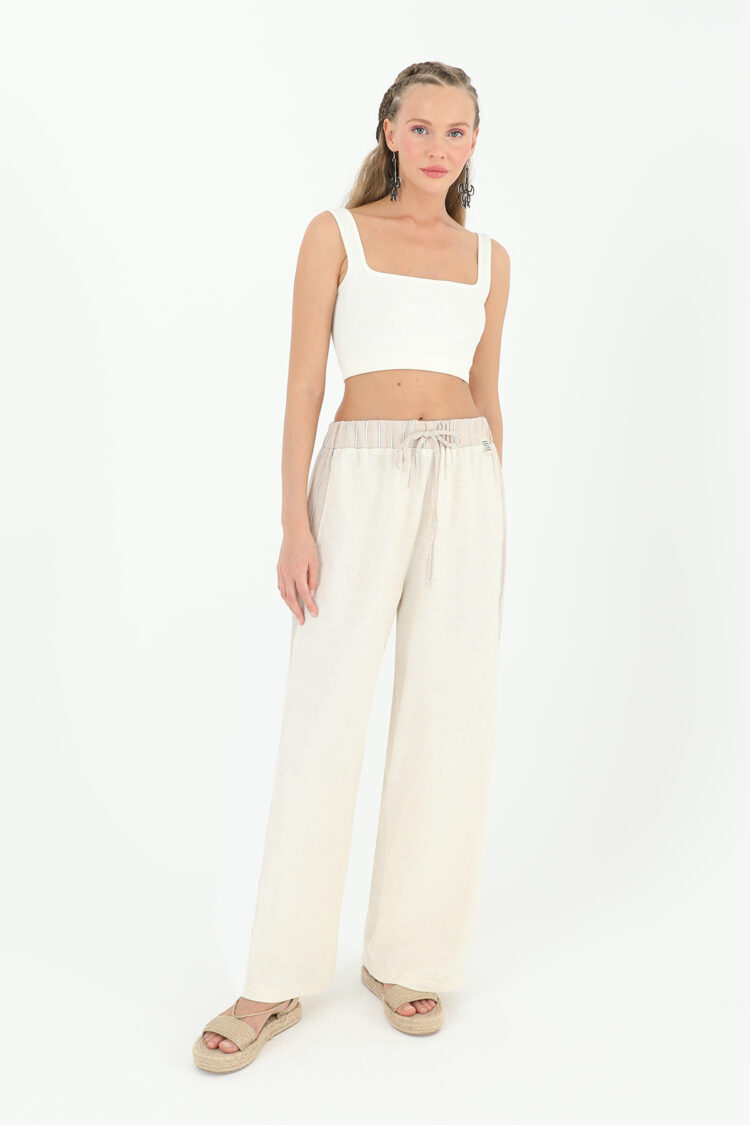 Waist-Tie Side Striped Trousers - Beige - Producer: SOUL - Wholesale Women Clothes - TheBS Women