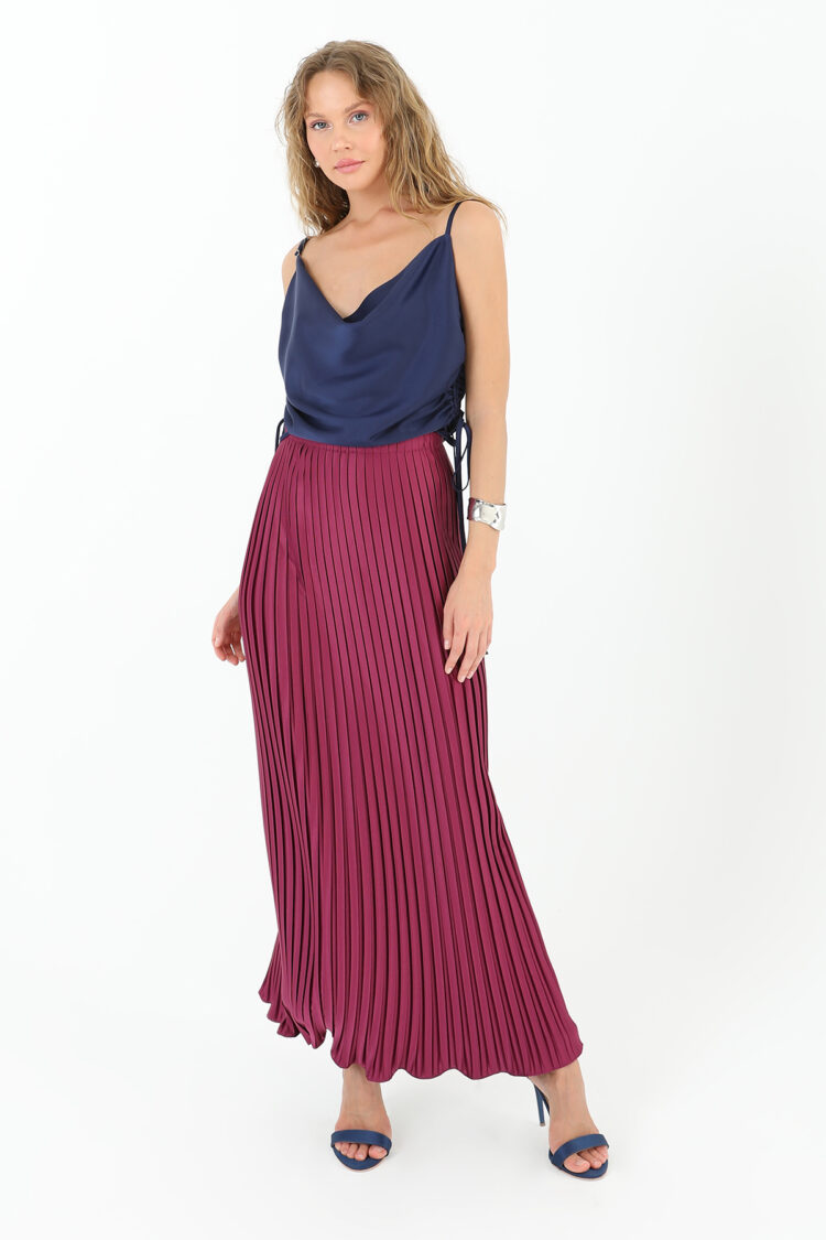 Pleated Long Satin Skirt - Plum - Producer: SOUL - Wholesale Women Clothes - TheBS Women