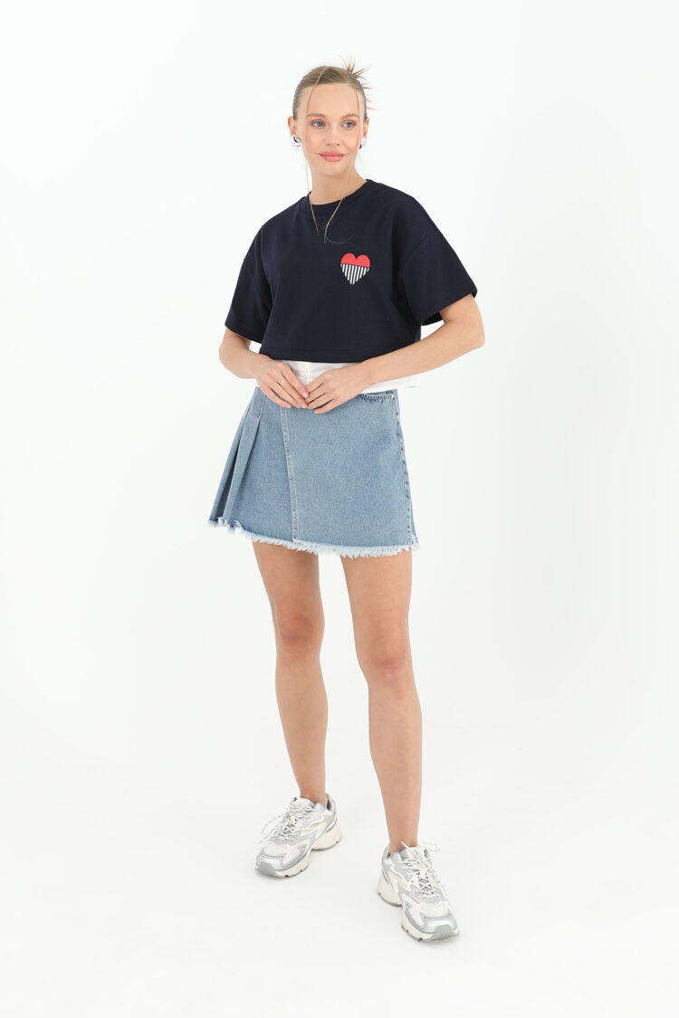 Poplin Garnish Printed T-Shirt - Dark Navy Blue - Producer: SOUL - Wholesale Women Clothes - TheBS Women