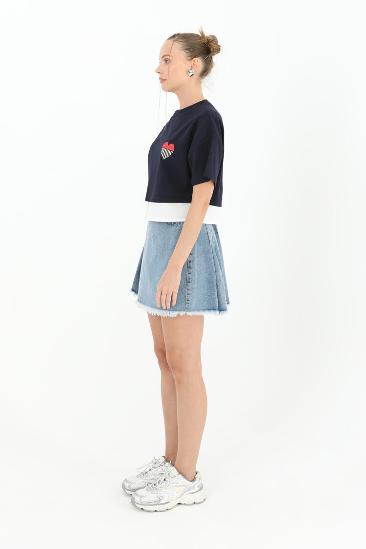 Poplin Garnish Printed T-Shirt - Dark Navy Blue - Producer: SOUL - Wholesale Women Clothes - TheBS Women