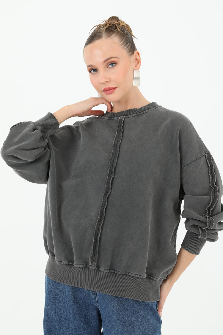 Distressed Sweatshirt With Stitching Details - Anthracite - Producer: SOUL - Wholesale Women Clothes - TheBS Women