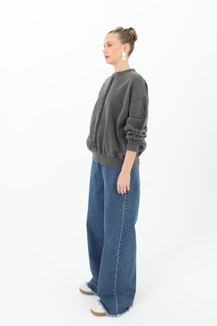 Distressed Sweatshirt With Stitching Details - Anthracite - Producer: SOUL - Wholesale Women Clothes - TheBS Women