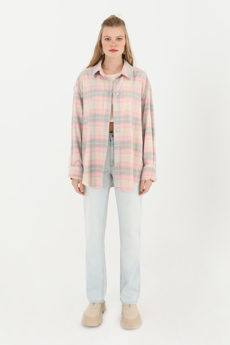 Plaid Fringed Shirt - Pink - Producer: SOUL - Wholesale Women Clothes - TheBS Women
