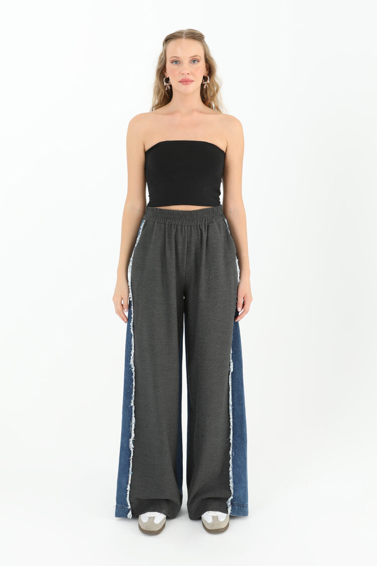 Wide Leg Trousers With Denim Side Detail -& Blue - Producer: SOUL - Wholesale Women Clothes - TheBS Women