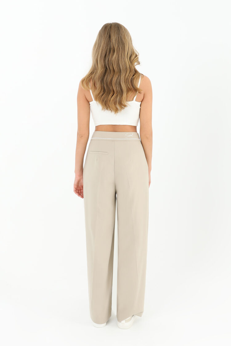 Waist Embroidered Detail Wide Leg Trousers - Beige - Producer: SOUL - Wholesale Women Clothes - TheBS Women