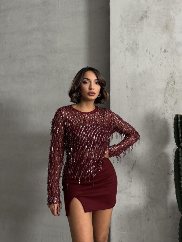Claret RedSequin Palette Blouse - Producer: Topshow - Wholesale Women Clothes - TheBS Women
