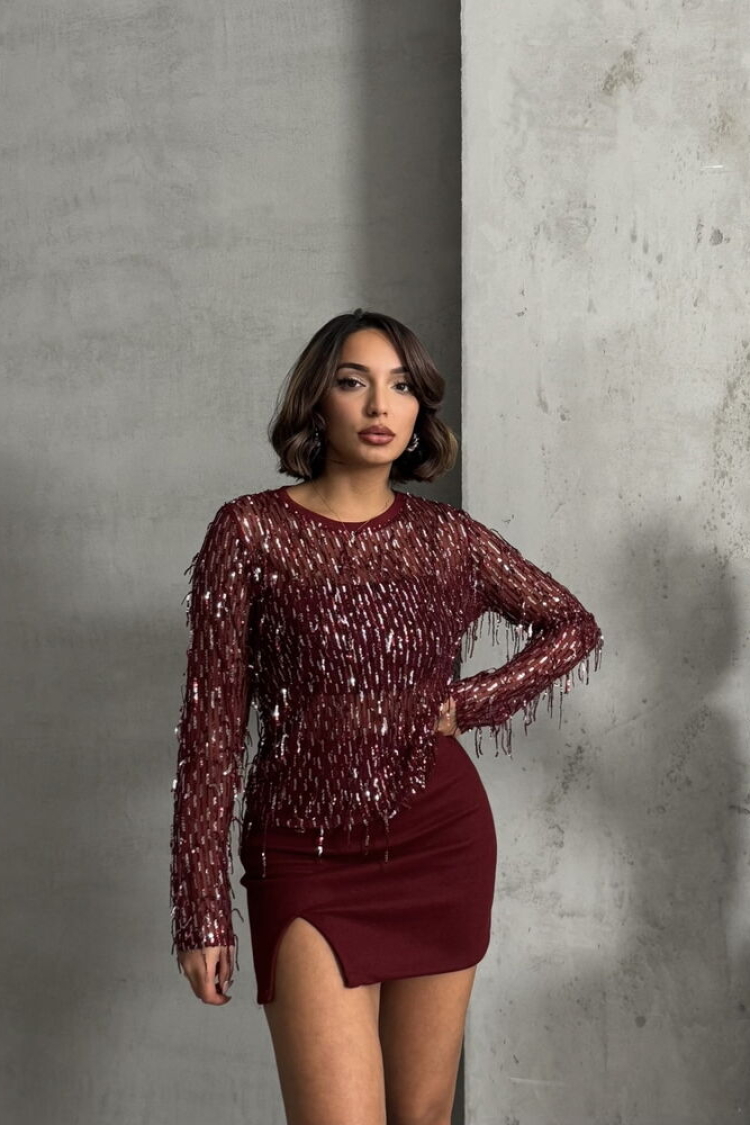 Claret RedSequin Palette Blouse - Producer: Topshow - Wholesale Women Clothes - TheBS Women