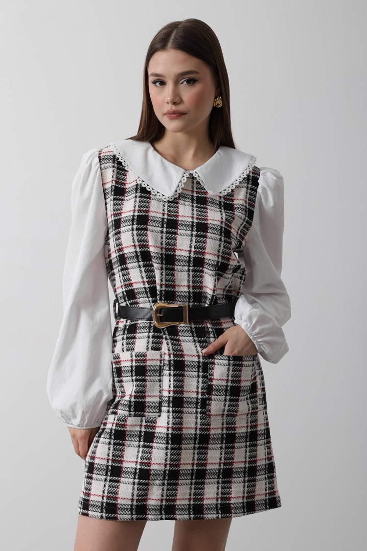 Plaid Shirt Detail Dress - - Producer: Reyon - Wholesale Women Clothes - TheBS Women