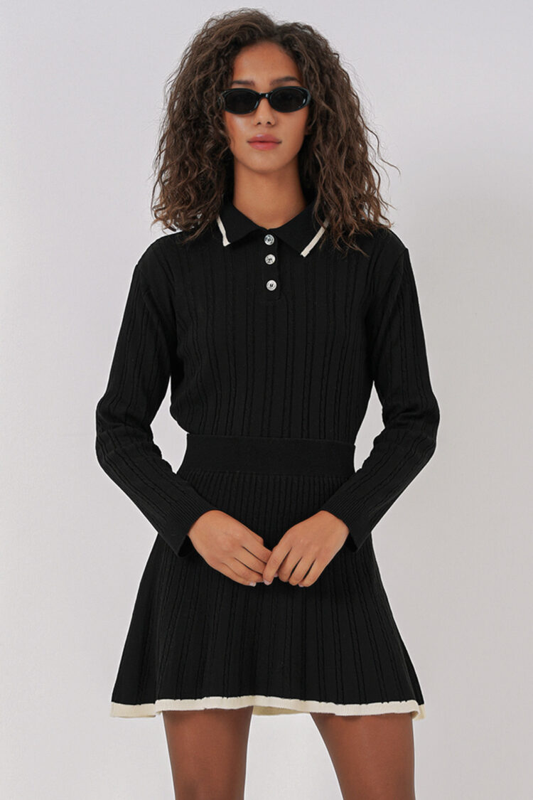 Women's Polo Neck Sweater Skirt Knitwear Two Piece Set - Producer: Bigdart - Wholesale Women Clothes - TheBS Women