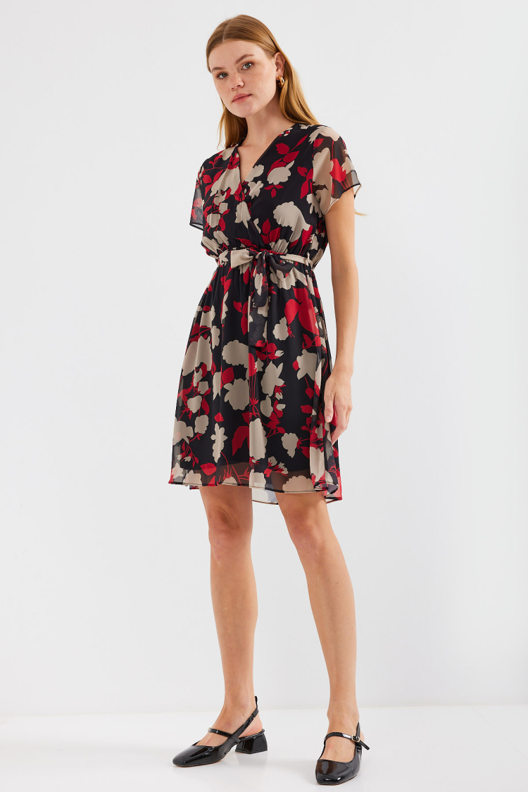 Short Sleeve Patterned Chiffon Dress - Producer: Bigdart - Wholesale Women Clothes - TheBS Women