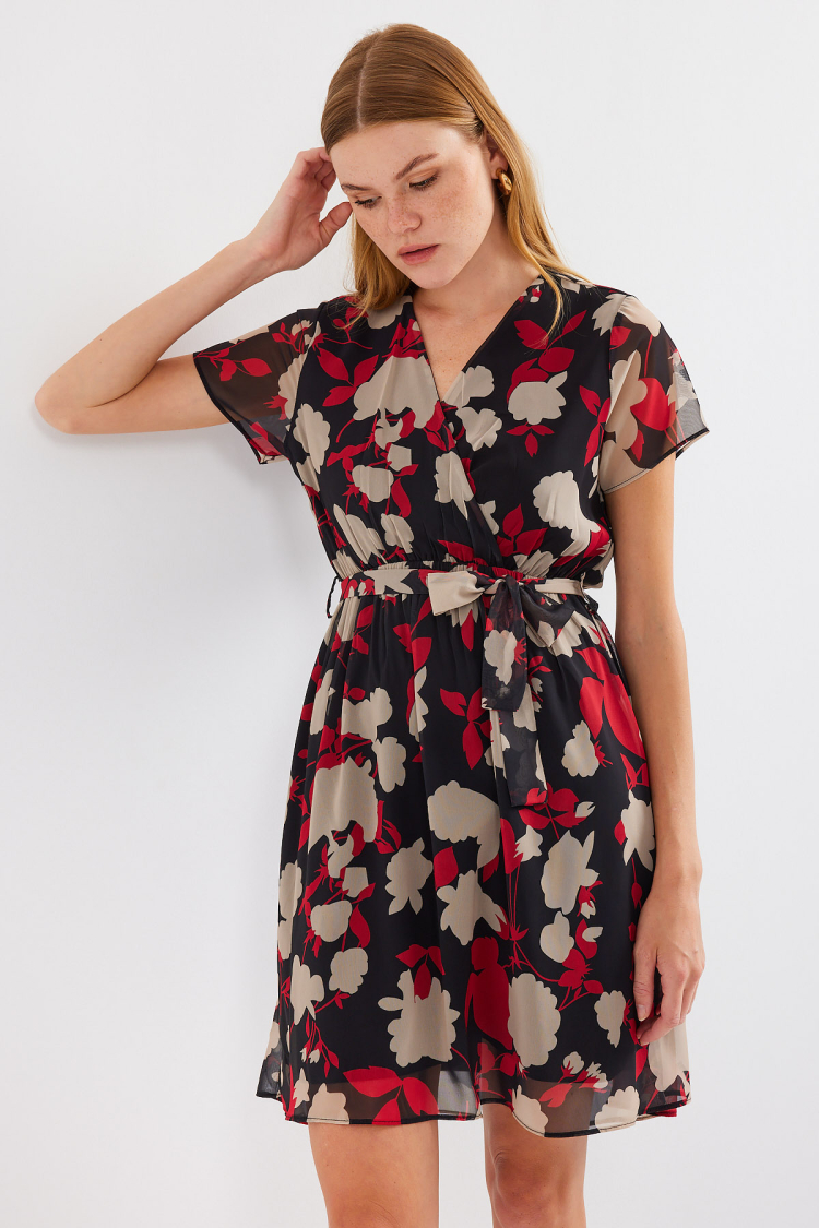 Short Sleeve Patterned Chiffon Dress - Producer: Bigdart - Wholesale Women Clothes - TheBS Women