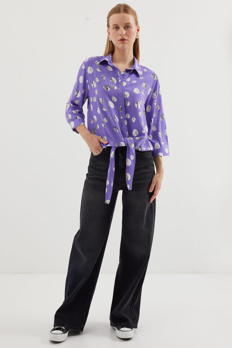 Tie Front Patterned Shirt - Producer: Bigdart - Wholesale Women Clothes - TheBS Women