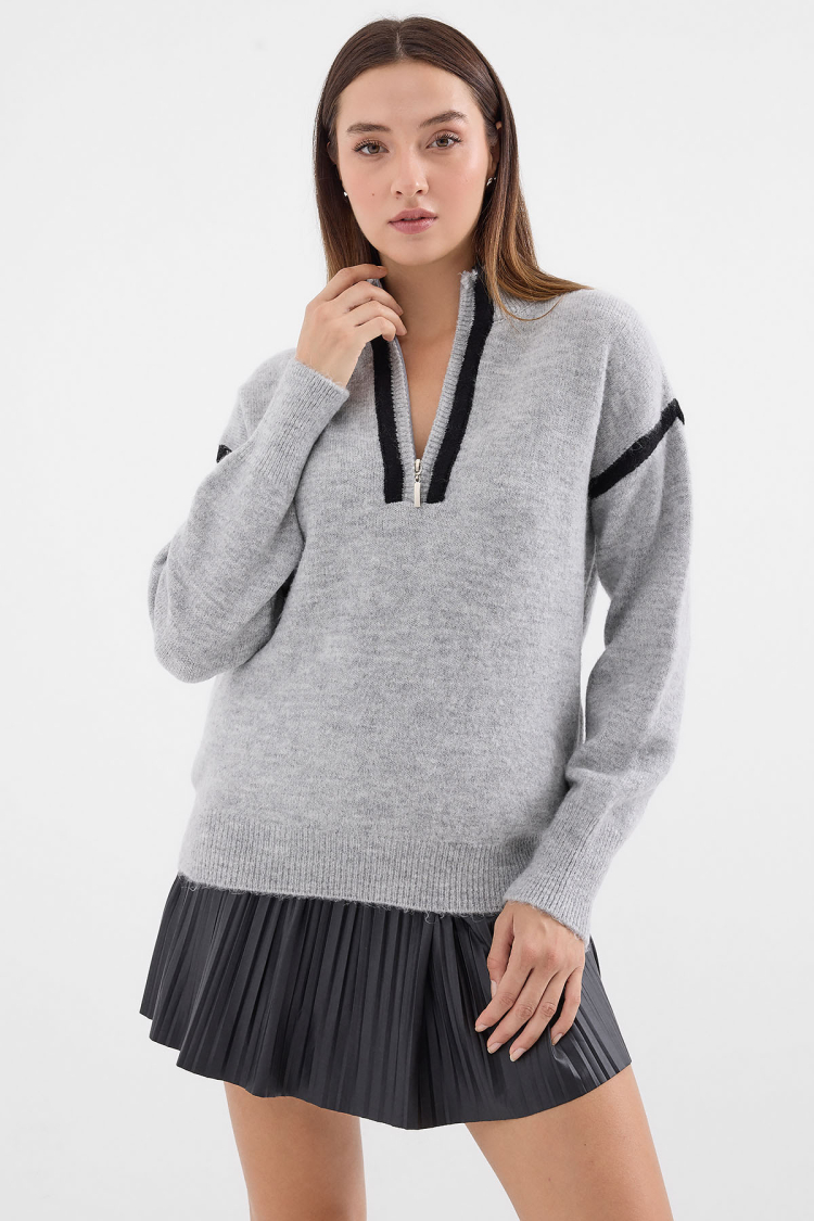 Zippered Oversize Sweater - Gray - Producer: Bigdart - Wholesale Women Clothes - TheBS Women