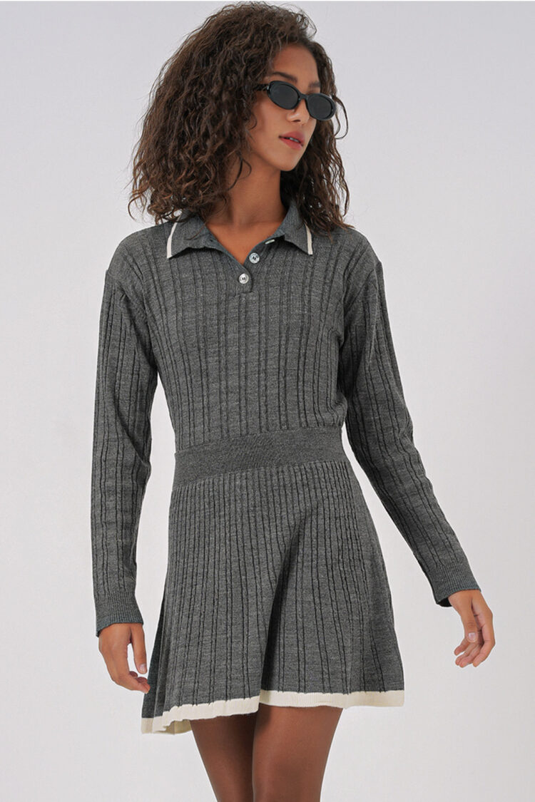 Women's Polo Neck Sweater Skirt Knitwear Two Piece Set - Producer: Bigdart - Wholesale Women Clothes - TheBS Women