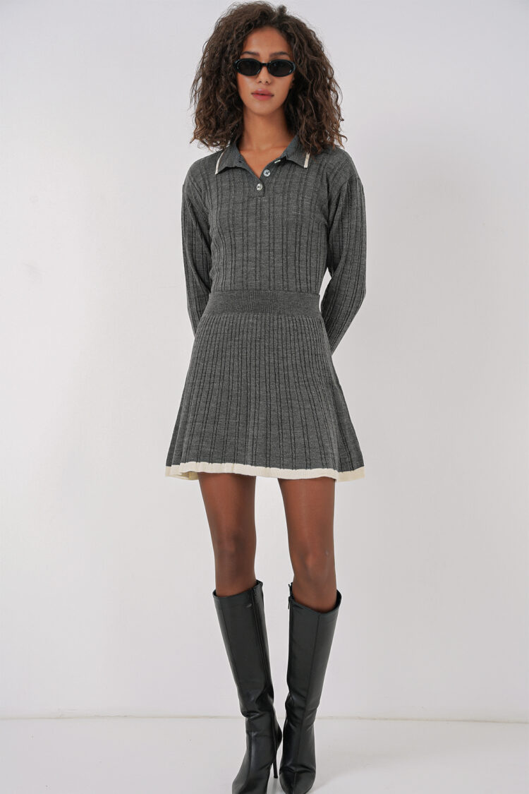 Women's Polo Neck Sweater Skirt Knitwear Two Piece Set - Producer: Bigdart - Wholesale Women Clothes - TheBS Women