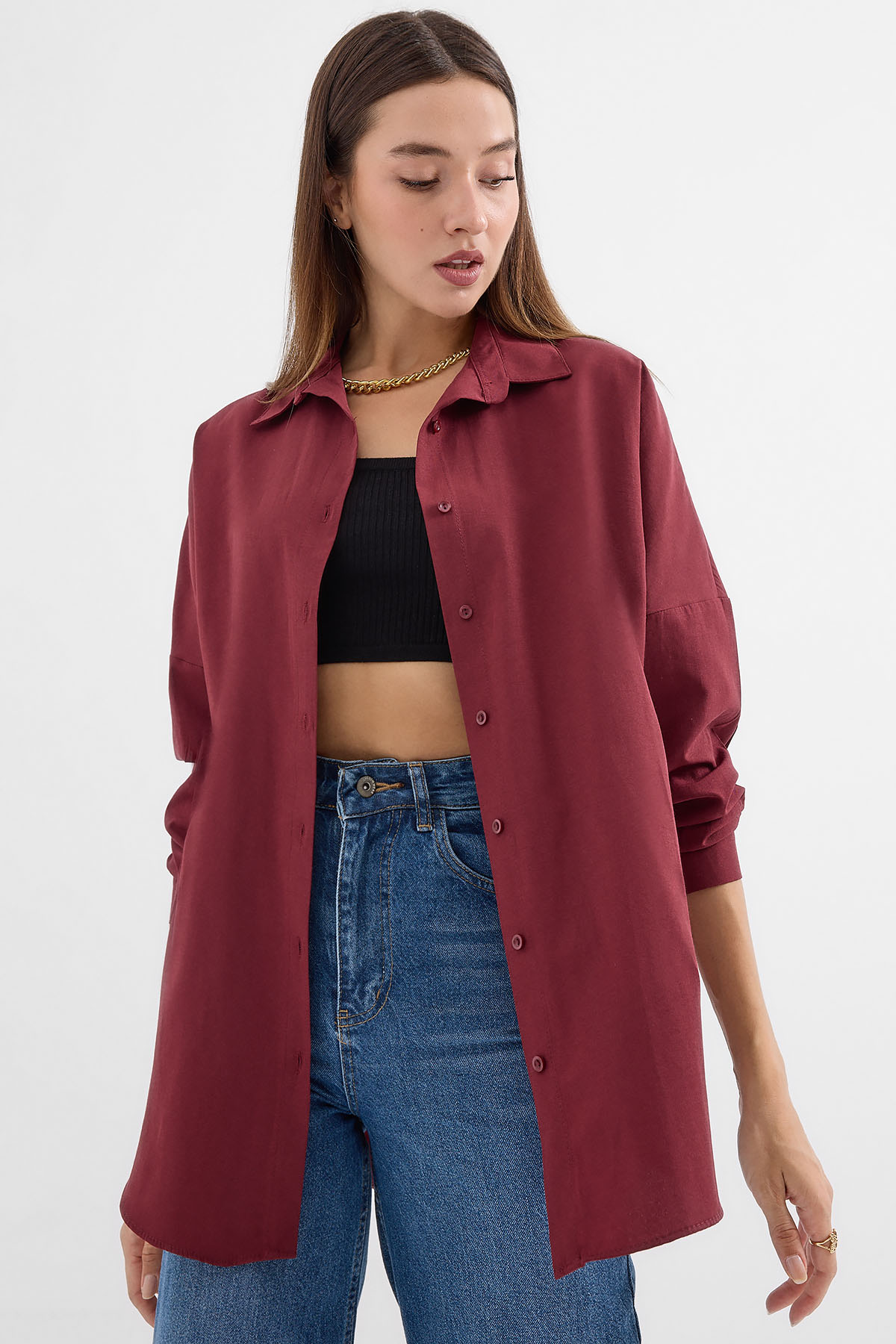 Oversize Long Basic Shirt - Plum - Producer: Bigdart - Wholesale Women Clothes - TheBS Women