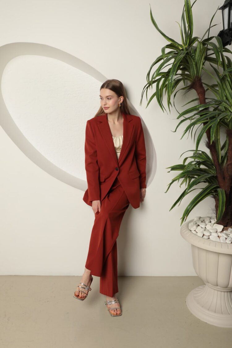 Atlas Fabric Oversize Jacket - Brick - Producer: Maxi Modena - Wholesale Women Clothes - TheBS Women