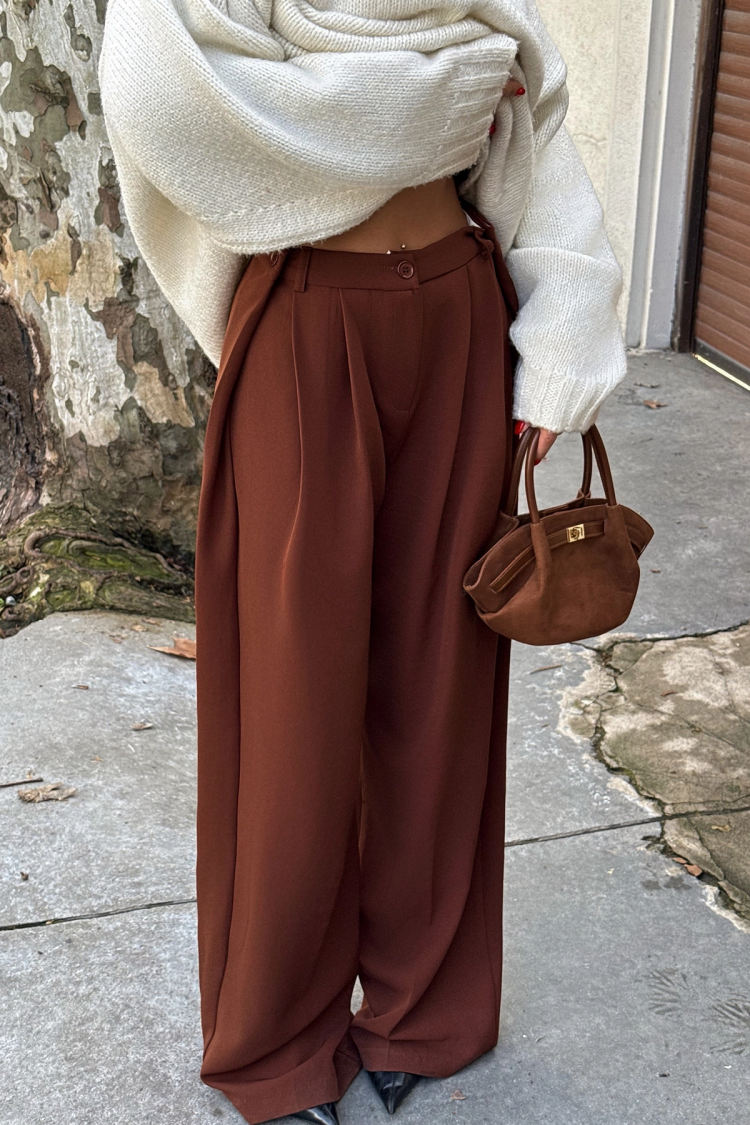 Brown High Waist Trousers - Producer: EYYO ATELIER - Wholesale Women Clothes - TheBS Women