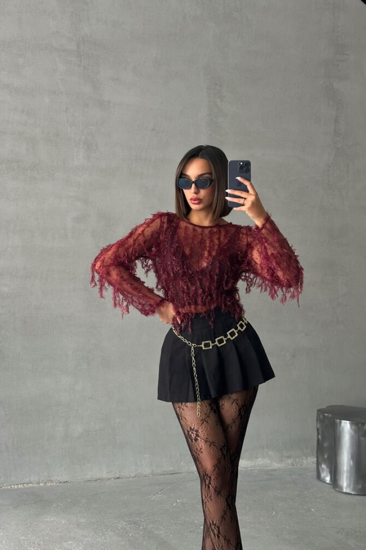 Burgundy Hair Braided Wholesale Blouse - Producer: Topshow - Wholesale Women Clothes - TheBS Women
